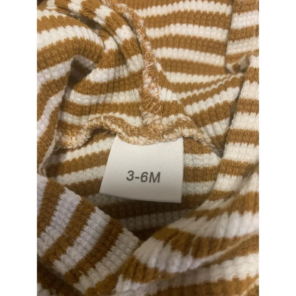 3-6M Hooded Baby Overall Bodysuit Elephant Applique Design Stripes Cotton‎